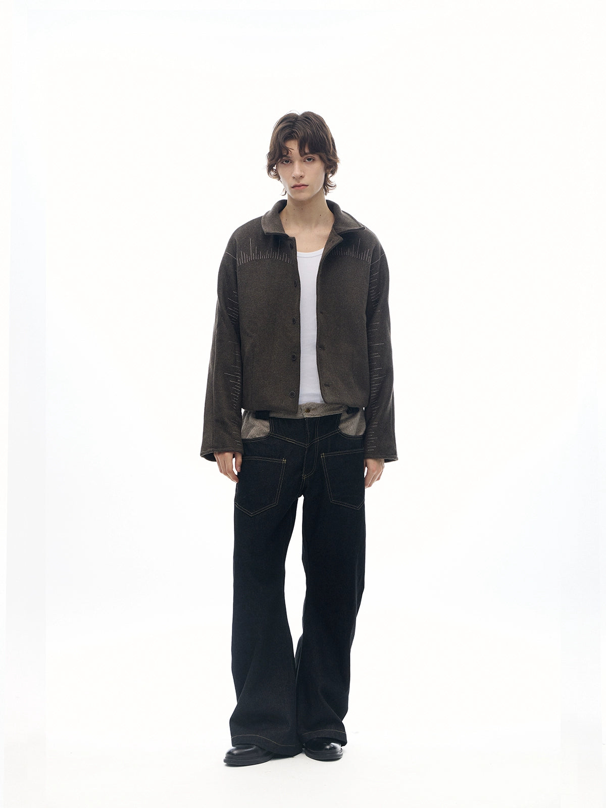 SCARF PATCHWORK CURVED COW DENIM JEANS