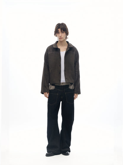SCARF PATCHWORK CURVED COW DENIM JEANS