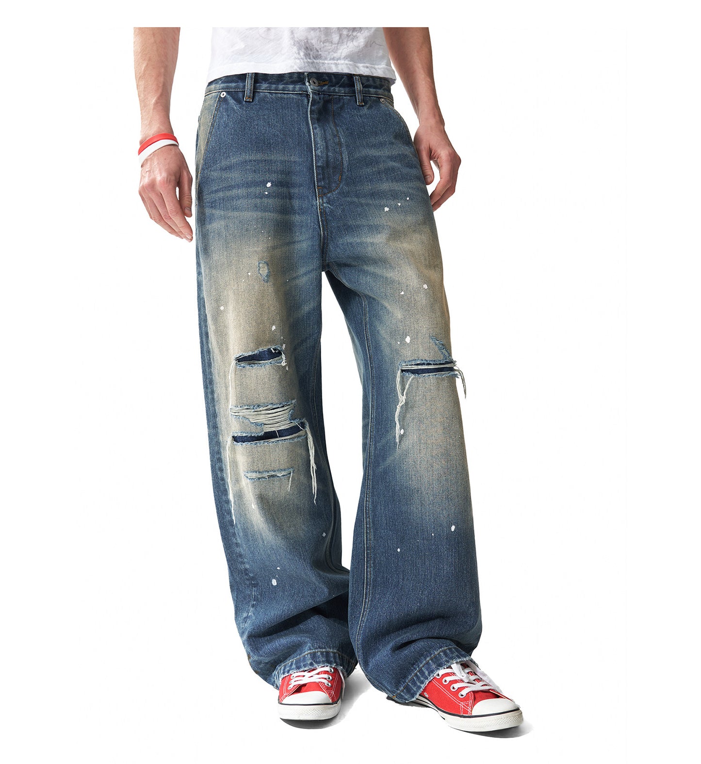 RIPPED LEOPARD WIDE JEANS