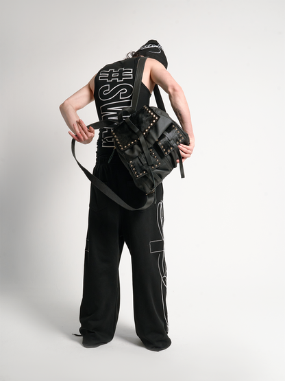 STUDDED HORSEHAIR LEATHER BACKPACK