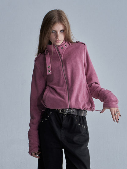 FLEECE DRAWSTRING HEM ZIP JACKET