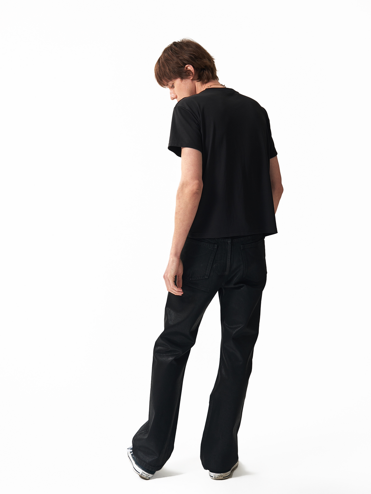 WAX COATED BOOTCUT DENIM JEANS