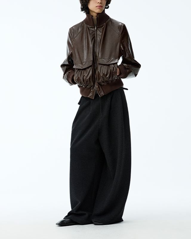 DARK LEOPARD JACQUARD TWILL PANTS