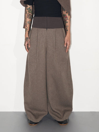 LINEN BROWN HIGH-RISE TROUSERS