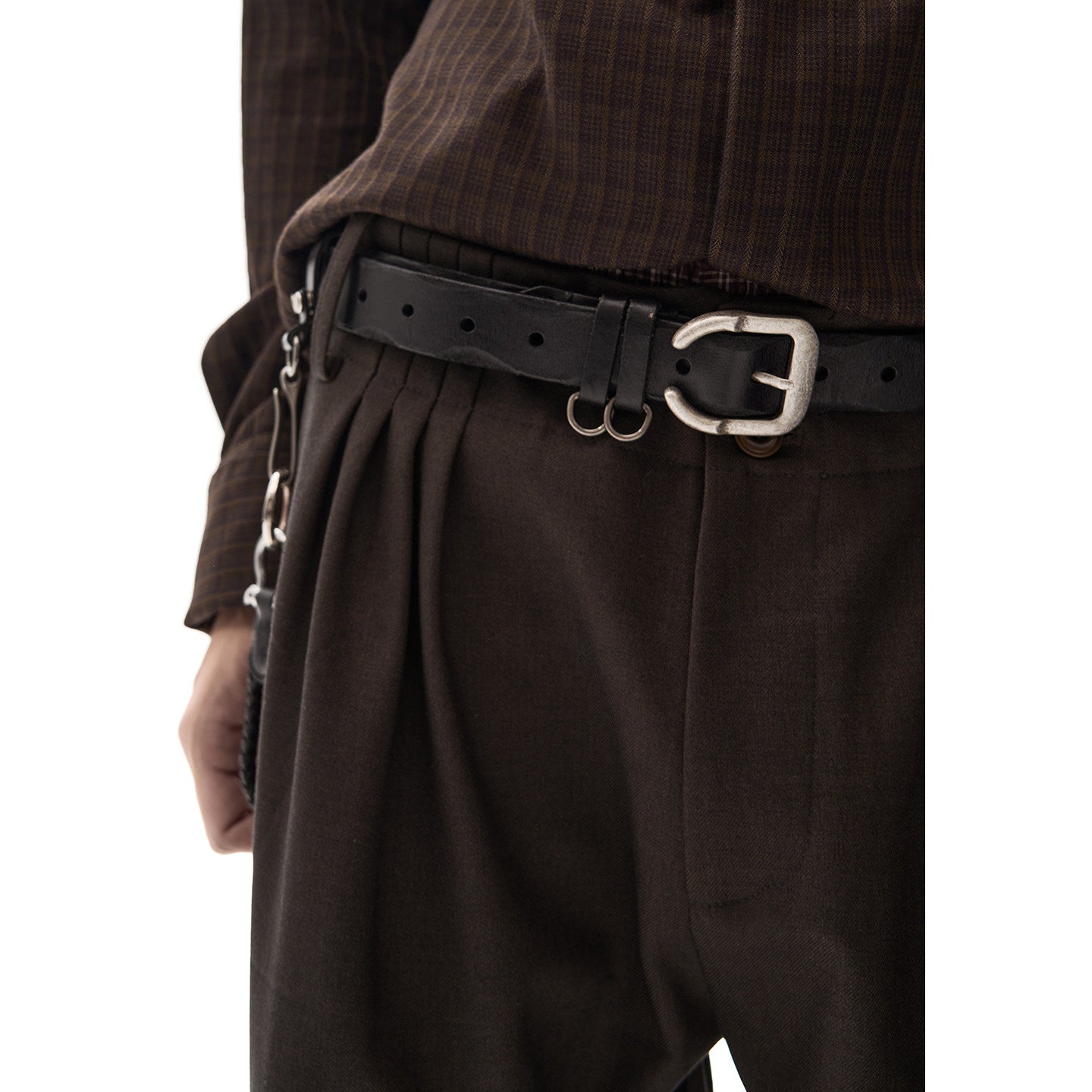 BROWN CHECK PLEATED WIDE TROUSERS