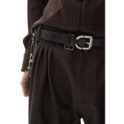BROWN CHECK PLEATED WIDE TROUSERS