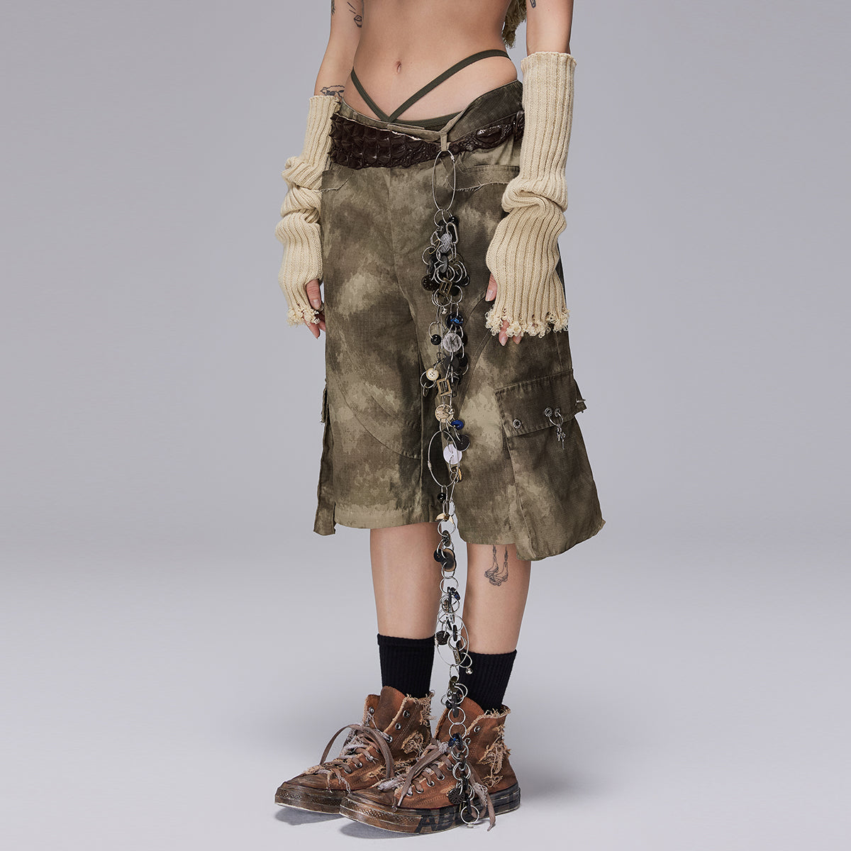 CAMO DETACHABLE ZIPPER WOVEN TROUSERS
