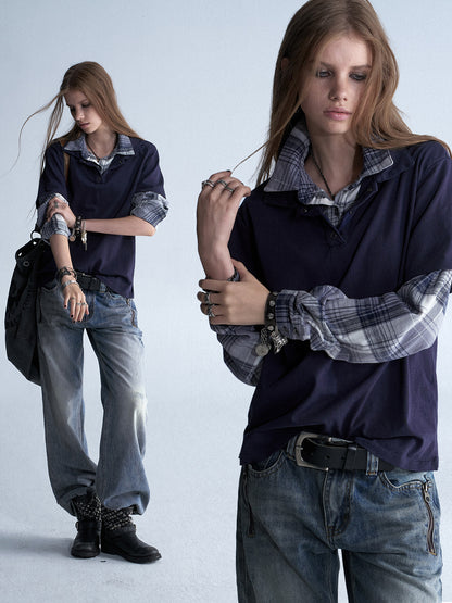 FAUX LAYERED VINTAGE LONG SLEEVE