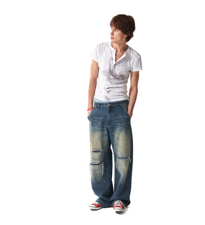 RIPPED LEOPARD WIDE JEANS