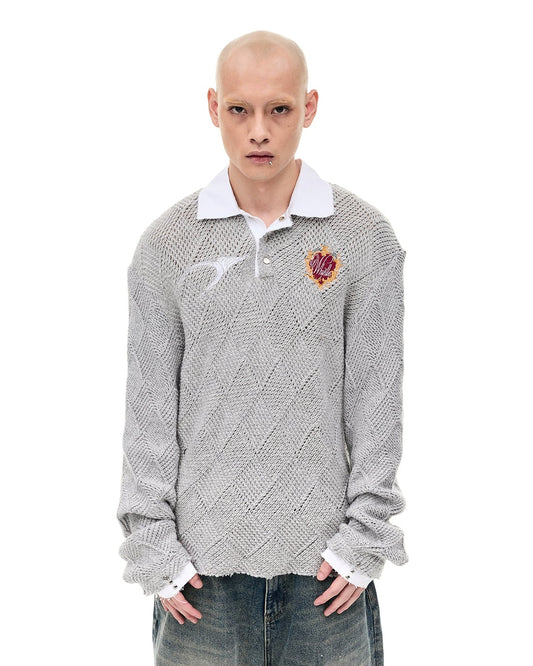 DIAMOND KNIT POLO SWEATER