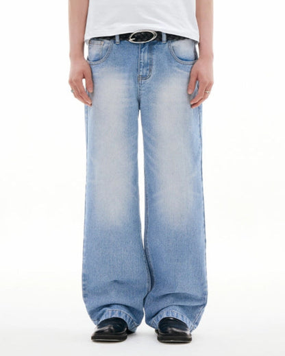 LIGHT BLUE WASHED STRAIGHT DENIM