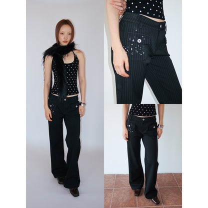 SHEER STRIPE LOW RISE STONE PANTS