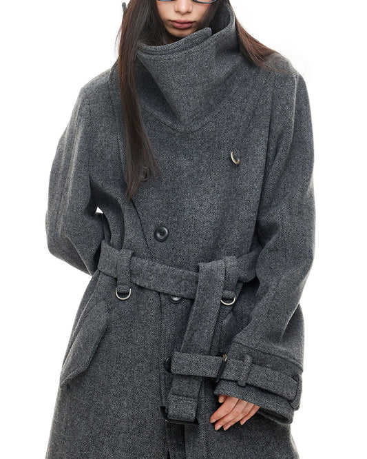 ASH GREY DIAGONAL CLOSURE COAT