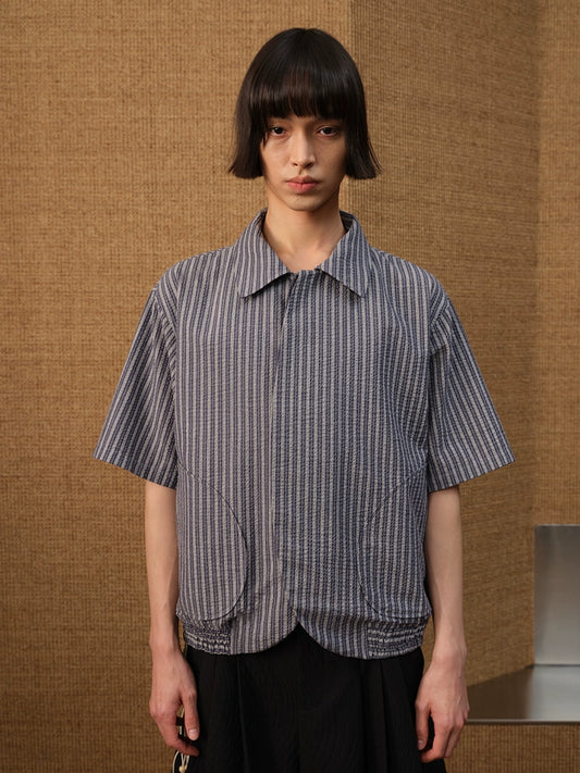 PUFF PLEATED STRIPED SHIRT