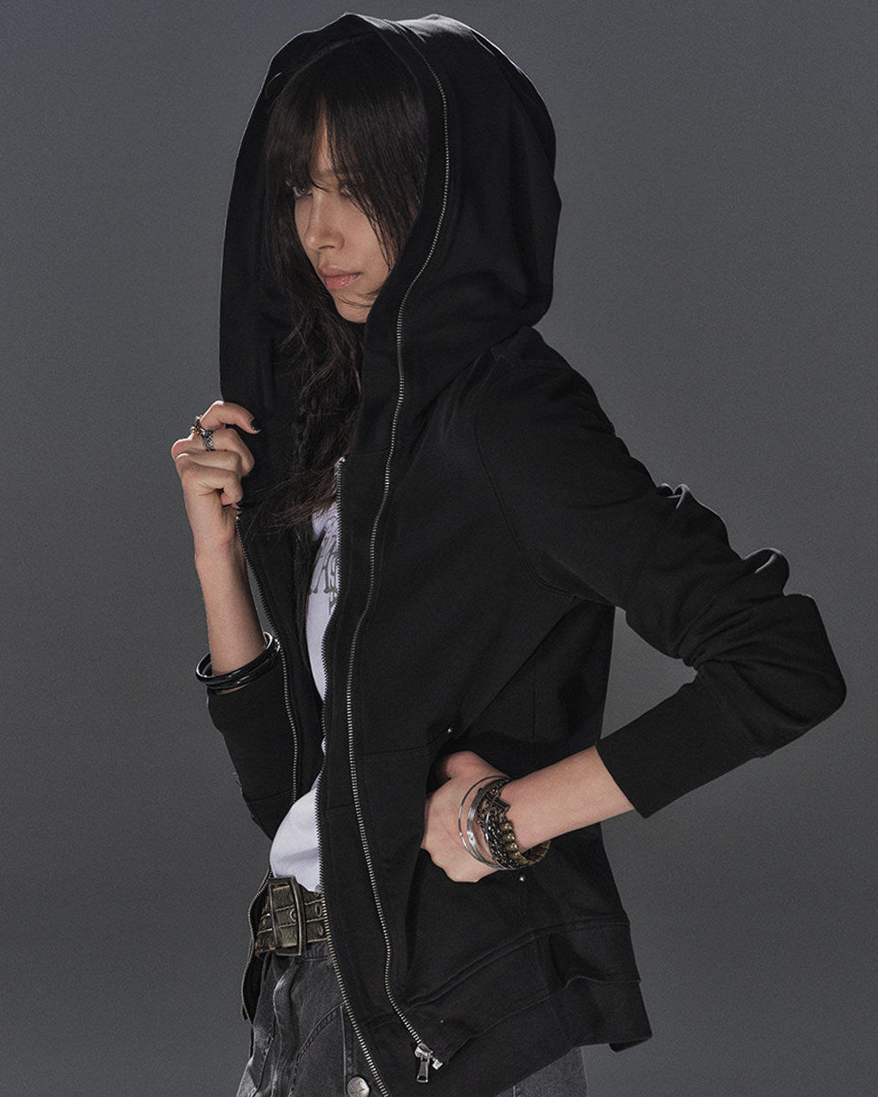RIVETED DOUBLE-ZIP HOODED SWEATSHIRT