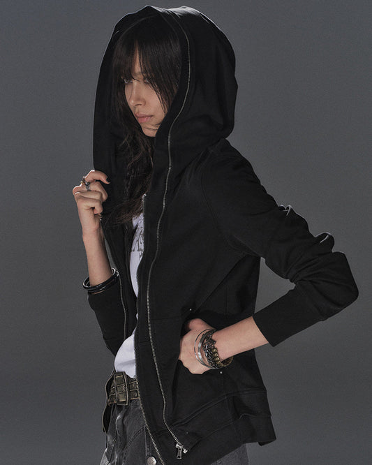 RIVETED DOUBLE-ZIP HOODED SWEATSHIRT