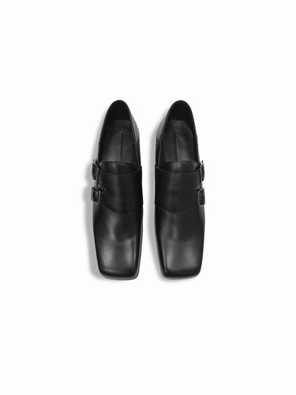SQUARE TOE CALFSKIN BUCKLE LOAFERS