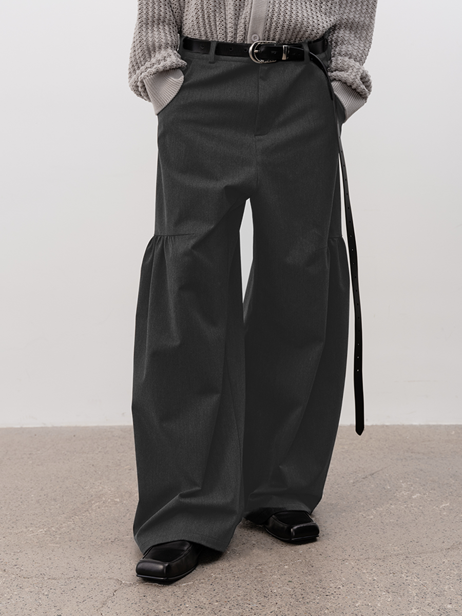 WOOL-BLEND SIDE PLEAT TAILORED PANTS