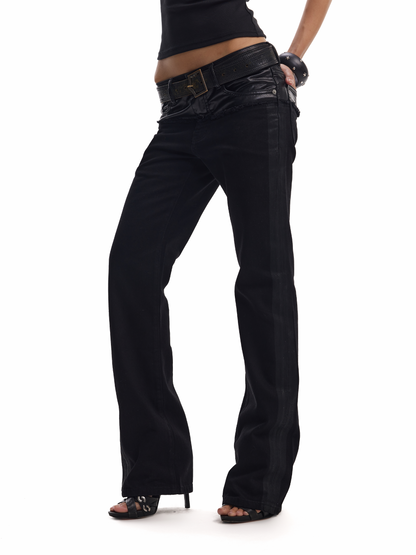 BRUSHED WAX SLIM FLARED JEANS
