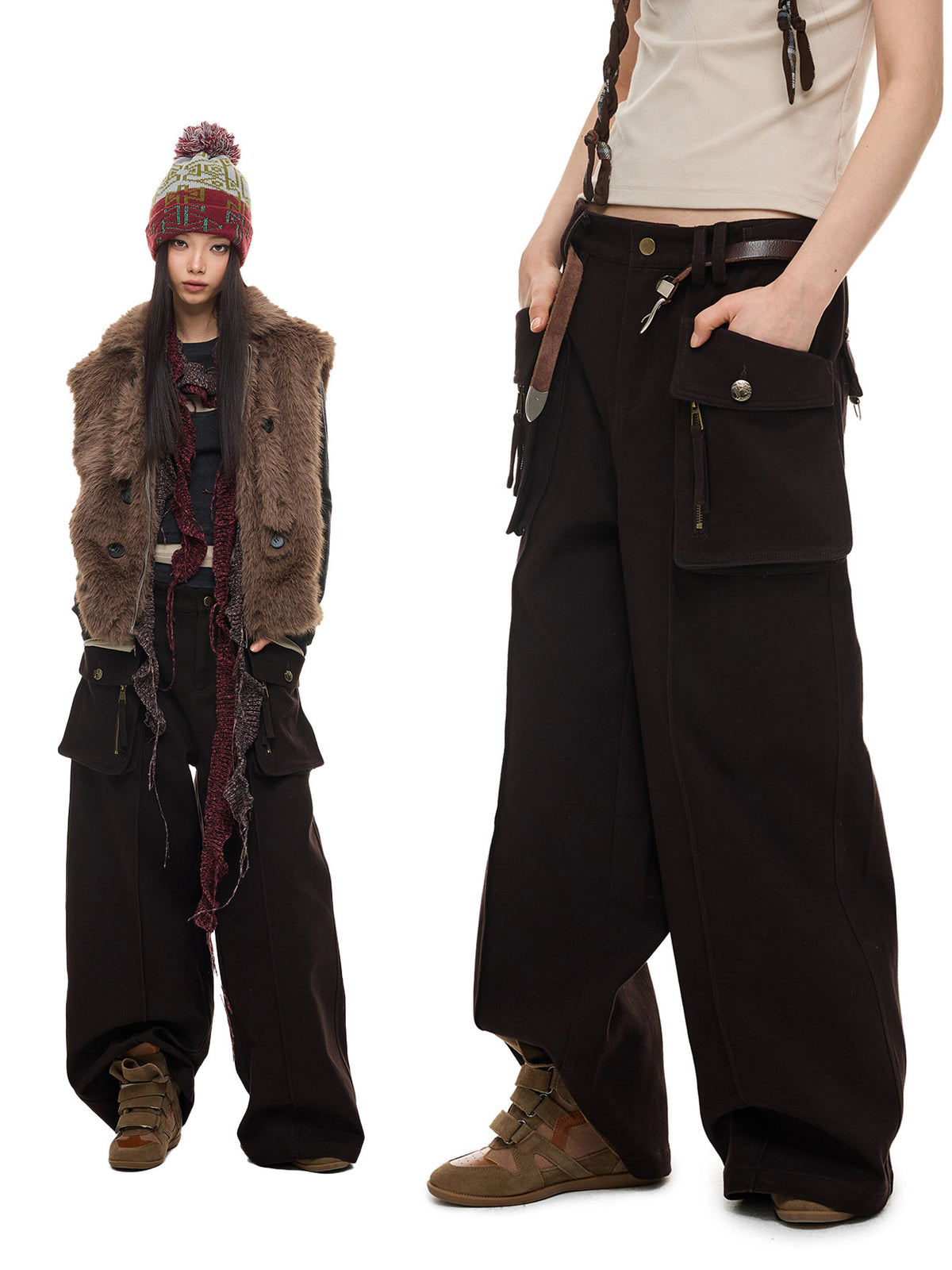 MID RISE LOOSE STRAIGHT CARGO TROUSERS