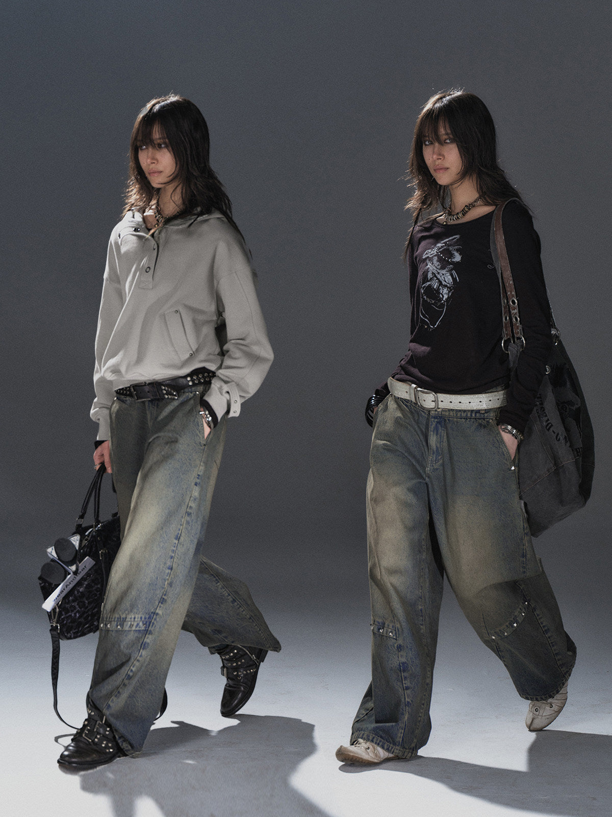 DIRTY WASH RIVET WIDE LEG DENIM