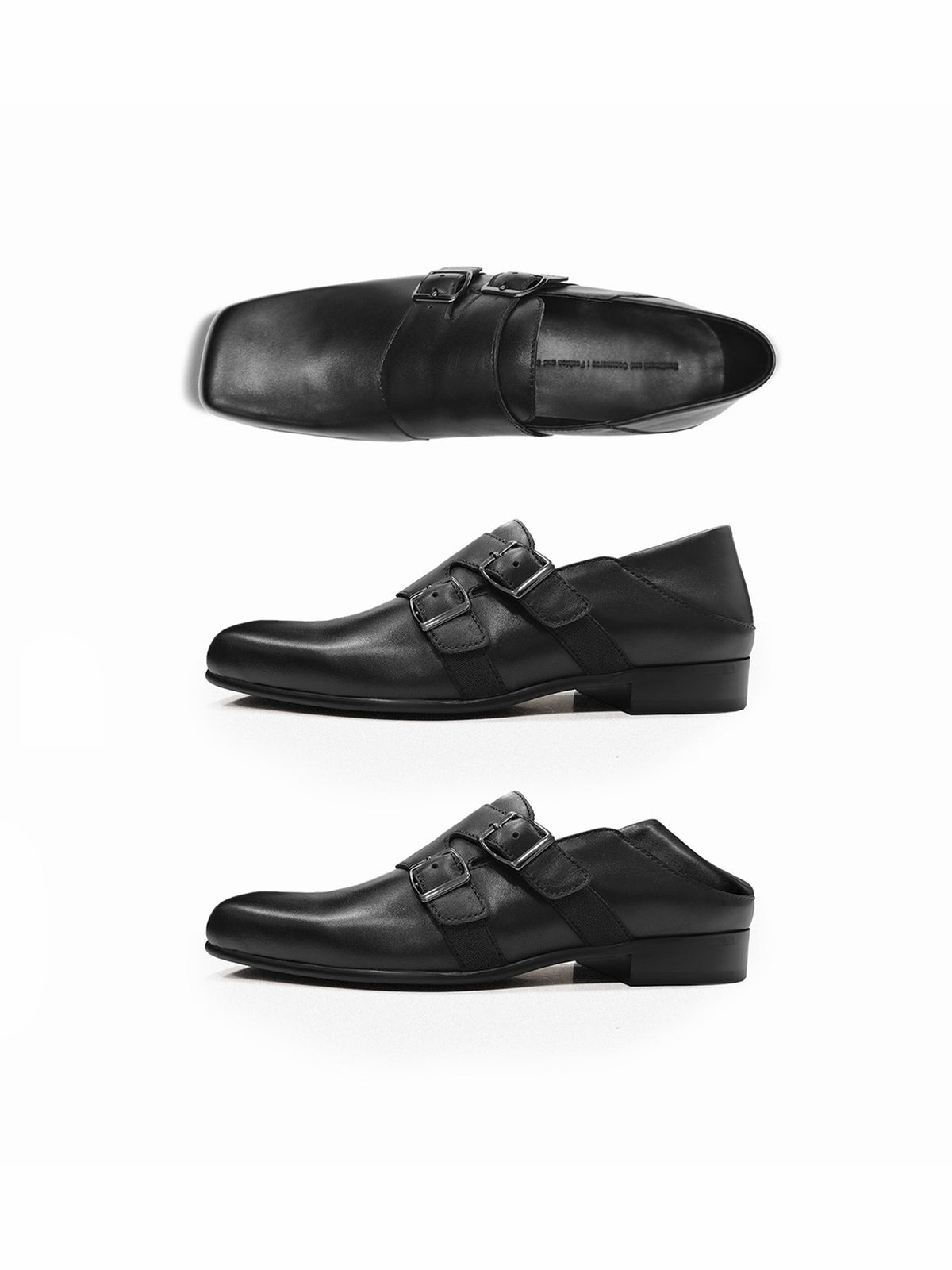 SQUARE TOE CALFSKIN BUCKLE LOAFERS