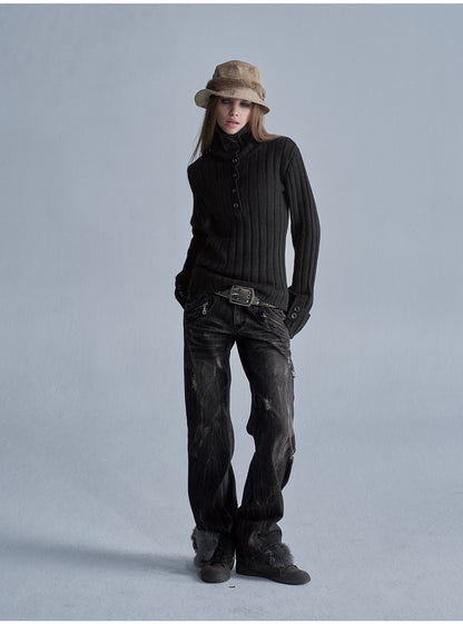 RIBBED STACKED HIGH NECK SWEATER