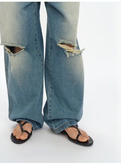 WASHED VANDALIZED STRAIGHT JEANS