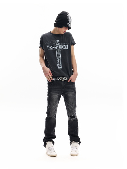 CROSS PRINT WASHED SHORT SLEEVE