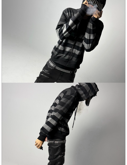 SPRAY STAINED GRADIENT STRIPE HOODIE