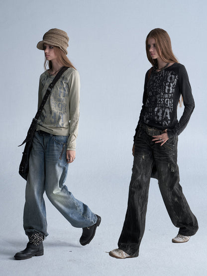 Y2K FRAYED GRAPHIC SLIM TOP