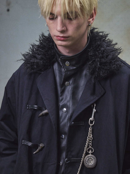ENGRAVED METAL BUCKLE FUR COLLAR COAT