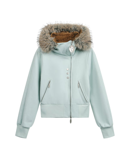 HEAVY FLEECE FUR COLLAR HOODIE