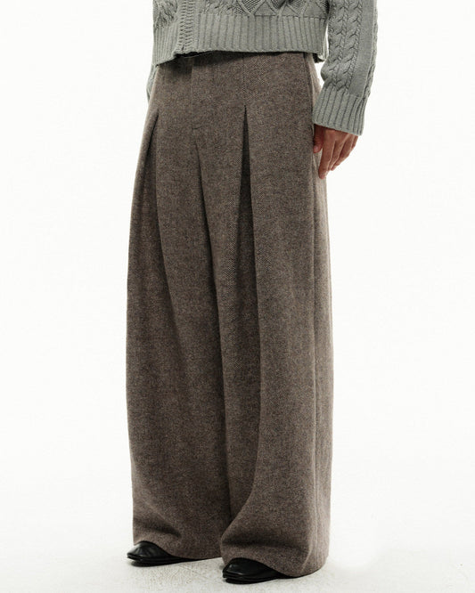SOFT TWILL WOOLEN PLEATED PANTS