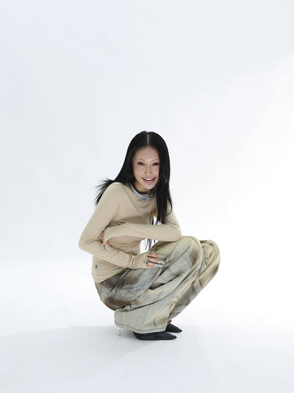 STAIN DYED TWILL COTTON JEANS
