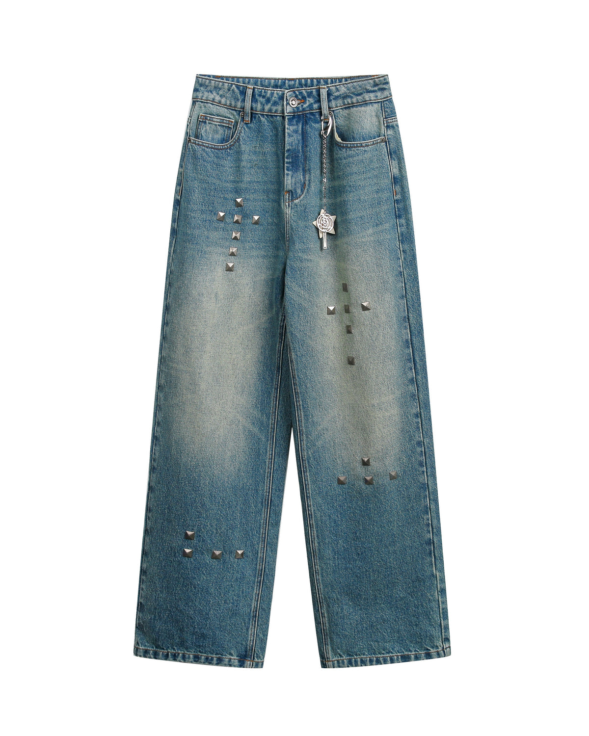 AGED RIVET STRAIGHT LEG JEANS