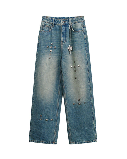 AGED RIVET STRAIGHT LEG JEANS