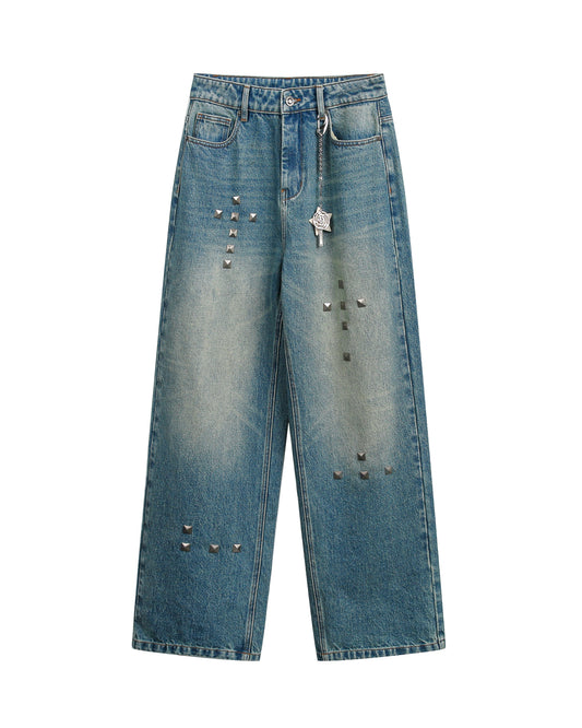 AGED RIVET STRAIGHT LEG JEANS