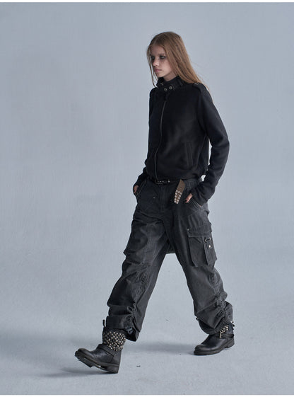 FLEECE DRAWSTRING HEM ZIP JACKET