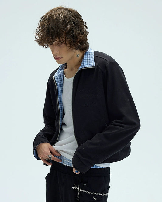 REVERSIBLE PLAID STAND COLLAR JACKET