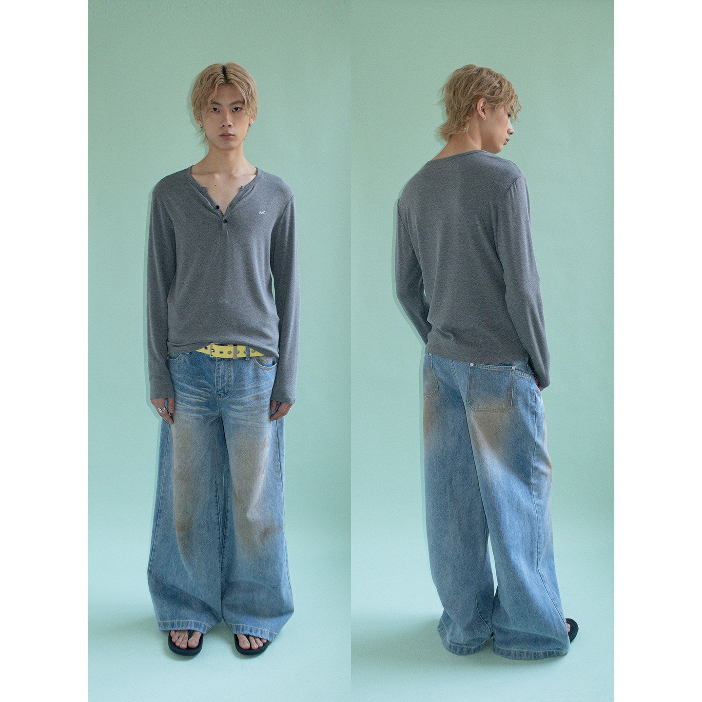 MID RISE CAT WHISKER FADED STRAIGHT LEG JEANS