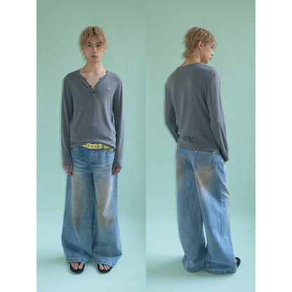 MID RISE CAT WHISKER FADED STRAIGHT LEG JEANS