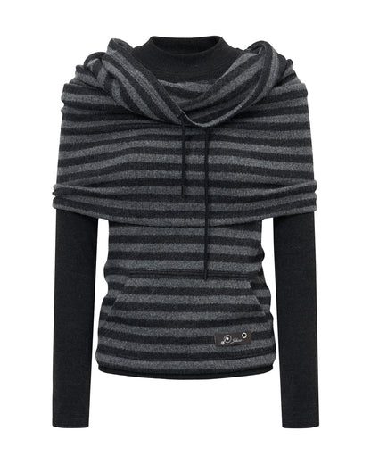 DOUBLE LAYER STRIPED COLLAR TWINSET