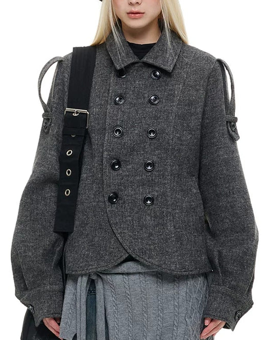 NOIR STRUCTURED SHORT WOOL JACKET