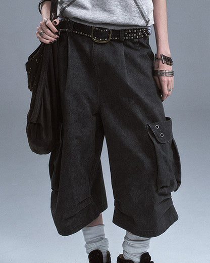 RIVET DETAIL WIDE LEG SHORTS