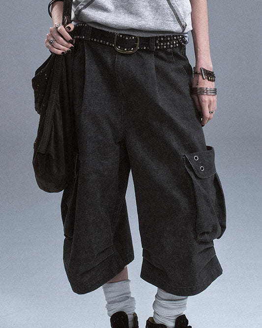 RIVET DETAIL WIDE LEG SHORTS