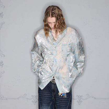 SHINY LEOPARD PRINT LAPEL SHIRTS
