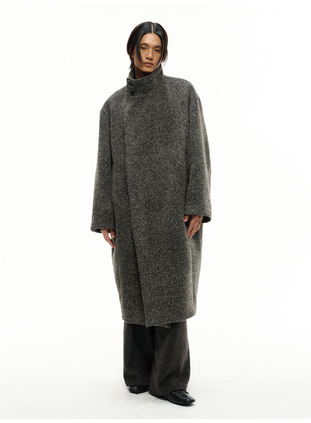 DIAGONAL PLACKET HEAVY WOOL COAT