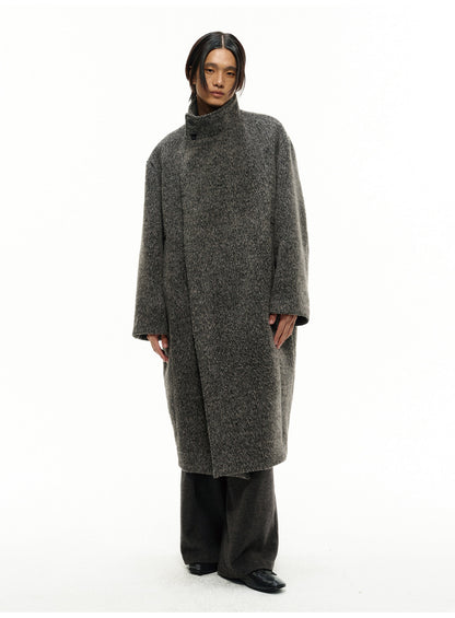 DIAGONAL PLACKET HEAVY WOOL COAT