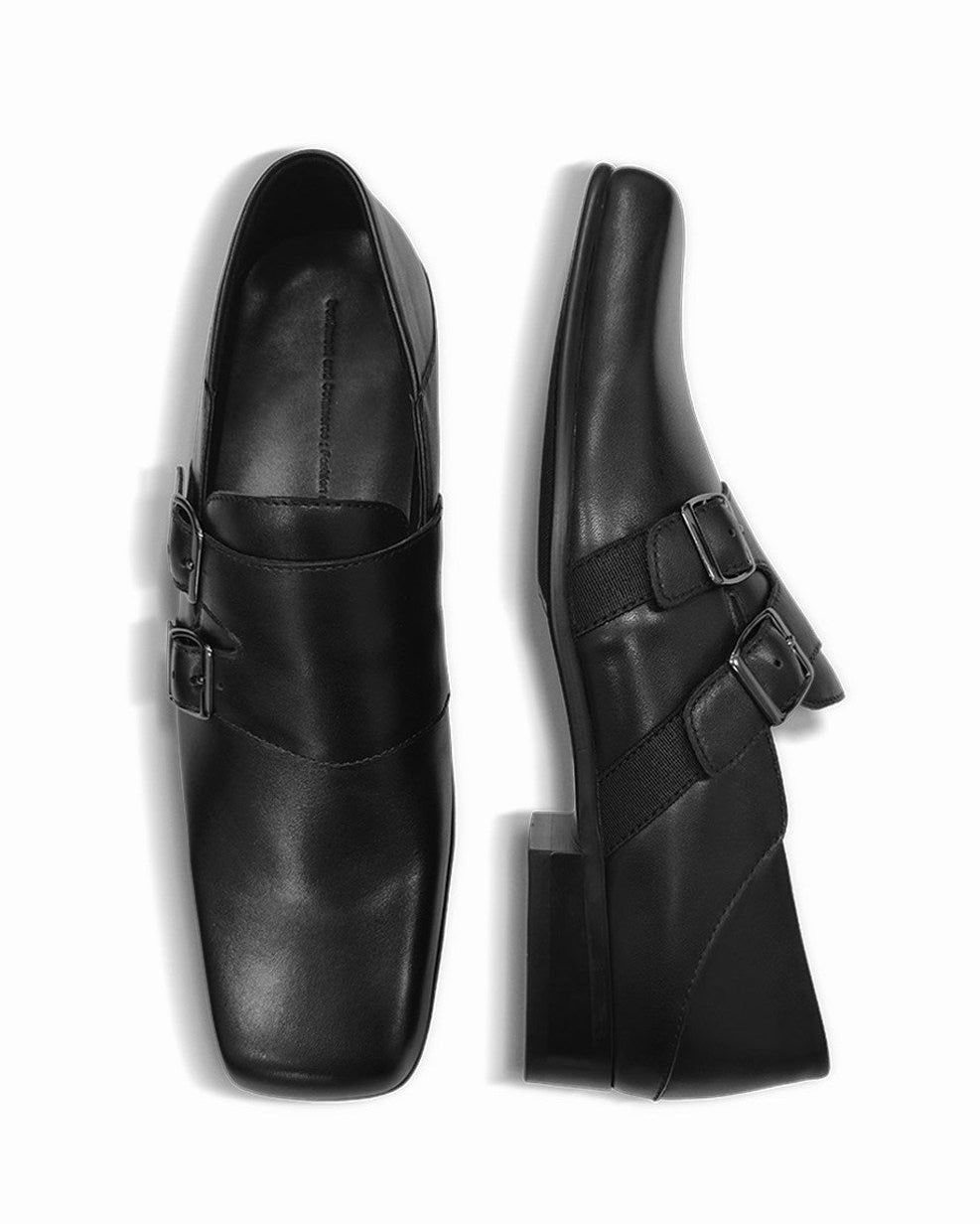 SQUARE TOE CALFSKIN BUCKLE LOAFERS